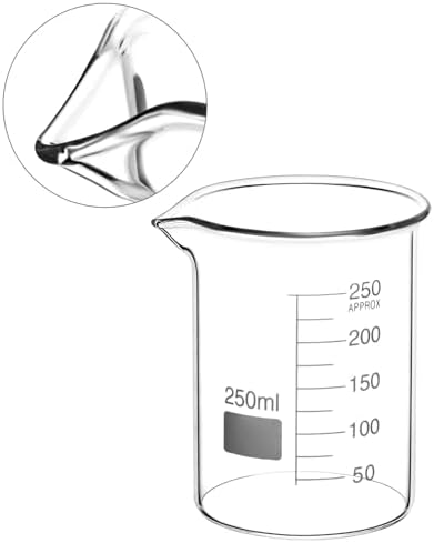 QWORK 250ml Glass Beaker, 6 Pack Borosilicate Griffin Low Form Beakers with Graduation