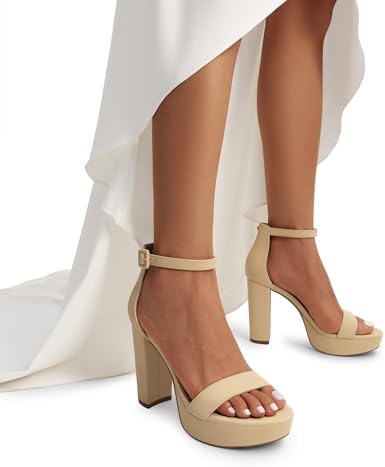 DREAM PAIRS Women's Platform Chunky High Heeled Sandals Open Toe Block Heels Ankle Strap Dress Shoes for Wedding Party Evening