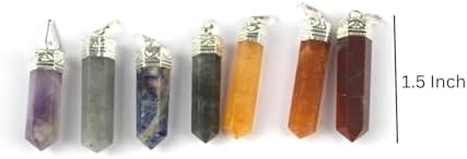 Jet Chakra Pendant Pencil point Gemstone Healing Reiki Chakra Balancing Good Luck 7 Pendant set Approx size 2 Inch