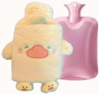 Rubber hot Water Bottle Cute Plush Duck with Soft Cover, Warm Compress Menstrual crampbest Period Pain Relief, Winter Home Essentials Christmas Gifts (1 L)