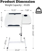Laptop Table for Couch,Height Adjustable Moving Desk with Wheels & Overbed Tables, Mobile Rolling Computer Cart as Hospital Bed Table for Home Use