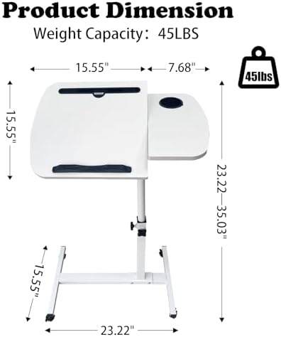 Laptop Table for Couch,Height Adjustable Moving Desk with Wheels & Overbed Tables, Mobile Rolling Computer Cart as Hospital Bed Table for Home Use