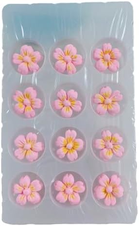 Sentovac 12 Pcs Pink Flowers Icing Decoration Edible Candy Dessert Valentine Sprinkles DIY For Cookie Cake Cupcake Topper Icing Frosting Decoration Supplies
