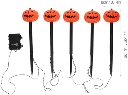 Cabilock Halloween Pumpkin Lantern Stake Lights 5-Head LED Outdoor Waterproof Pathway Yard Decorations with Battery Box for Garden Lawn Halloween Party