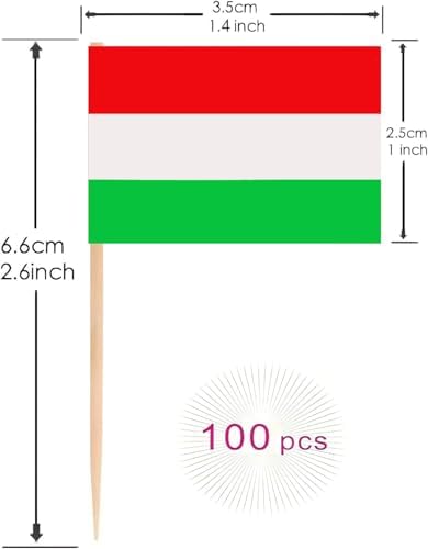 100 Pcs Hungary Flag Hungarians Toothpick Flags, Small Mini Stick Cupcake Toppers Hungarians Flags,Country Picks Party Decoration Celebration Cocktail Food Bar Cake Flags