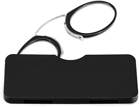 REAVEE Ultra Thin Armless Reading Glasses for Men Women, No Temple Pinch Nose Clip on Readers Small Pocket with Mini Portable Case, Black +1.5