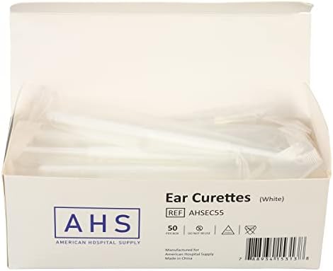 American Hospital Supply Ear Curettes | Ear Pick Wax Removal Tool Cleaner | Individually Wrapped Plastic Ear Cleaner Tool for Teens Adult (4 MM - Spoon Tip) White