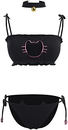 ABAFIP Womens Cute Kawaii Anime Cat Kitten Lingerie set Micro Bikini Strappy Tiny Bra Mini Panty Extreme Swimsuit