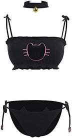 ABAFIP Womens Cute Kawaii Anime Cat Kitten Lingerie set Micro Bikini Strappy Tiny Bra Mini Panty Extreme Swimsuit