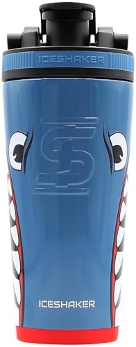 Ice Shaker Stainless Steel Shaker Bottle | 26oz, Blue Bomber | Stays Cold for 30+ Hours | Insulated Cup with Twist-on Agitator | Odor-Free Shaker Cup for Protein Shakes, Water, Smoothies, Cocktails