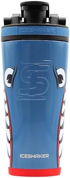 Ice Shaker Stainless Steel Shaker Bottle | 26oz, Blue Bomber | Stays Cold for 30+ Hours | Insulated Cup with Twist-on Agitator | Odor-Free Shaker Cup for Protein Shakes, Water, Smoothies, Cocktails