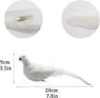 4pcs White Peace Doves Love Birds 8-Inch Clip on Feathered Birds Ornaments for Christmas Tree Decorations Wedding Cake Centerpieces Bird Cage Wreath Crafts Floral Arrangement
