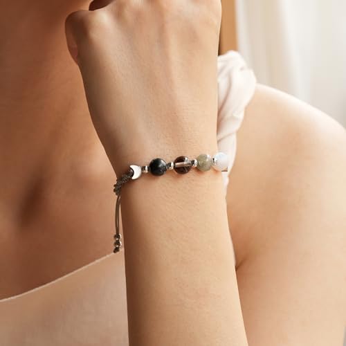 Moon Phase Crystal Healing Bracelet for Women, Natural Stone Beaded Bracelet with Moonstone, Spiritual Bracelets for Intuition, Emotional Balance, Intention Setting, Gifts for Her