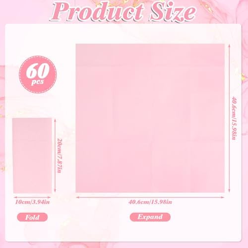 60 Pcs Pink Linen-Feel Paper Napkins with Built-in Flatware Pocket, Mother's Day Pocket Linen Napkin Prefolded Cloth Like Paper Napkins Bulk for Anniversay Wedding Baby Shower Birthday Bridal Party
