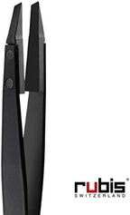 Rubis Classic Techno Stainless Steel Tweezers for Precise Eyebrows and Hair Removal Slanted Polymer Tips, 1KS104, Black,Rubis Switzerland Swiss Made World Renowned Precision