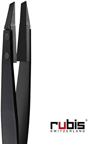 Rubis Classic Techno Stainless Steel Tweezers for Precise Eyebrows and Hair Removal Slanted Polymer Tips, 1KS104, Black,Rubis Switzerland Swiss Made World Renowned Precision