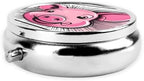 Metal Pill Box 2.0x2.0x0.7 in Mini Travel Medicine Pill Organizer Box for Purse Pocket Funny Pink Pig Face Picture, Black