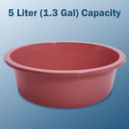 Plastic Wash Basin - 5 Pack of 5 Liter Round Plastic Tub with Rolled Rim - Good for Washing Veggies, Laundry, and Hands and Feet - Good for Hospitals, Nursing Homes, and Medical Facilities