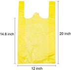 LazyMe T Shirt Bags, Plastic Bags with Handles for Grocrery and Retail Shopping, Bolsas De Plastico Para Negocio, 12x20 Inch (Yellow, 50pcs)
