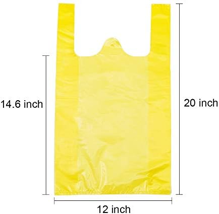 LazyMe T Shirt Bags, Plastic Bags with Handles for Grocrery and Retail Shopping, Bolsas De Plastico Para Negocio, 12x20 Inch (Yellow, 50pcs)