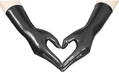 ABWL Black Latex Gloves for Women Men,Short Natural Rubber Gloves Cosplay Costume Party Clubwear
