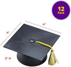 DecoPac Black Grad Cap with Tassels Cake Topper, Elegant Graduation Hat Cake Decoration, Food Safe, Pack of 12 (22422)