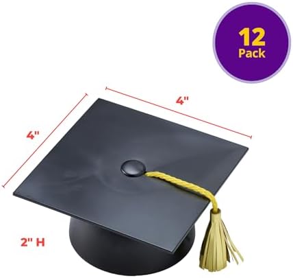 DecoPac Black Grad Cap with Tassels Cake Topper, Elegant Graduation Hat Cake Decoration, Food Safe, Pack of 12 (22422)