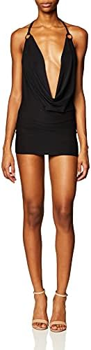 Roma Women's Plunge Mini Dress with Open Back and O-Ring Detail