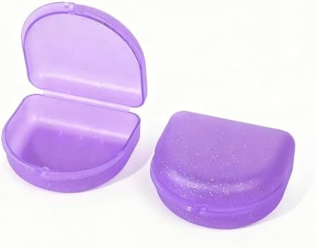 Retainer Case, Compatible with Invisalign, Aligner Case with Vent Holes, Mouth Guard Case Orthodontic Storage Container, Purple with Glitter