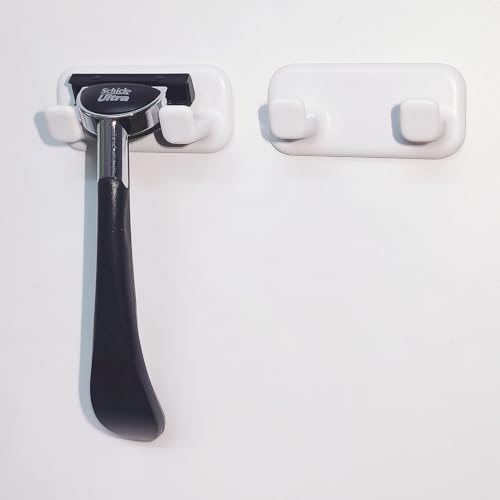 Razor Holder for Shower - 2 Pack,Self-Adhesive Removable & Reusable Waterproof Hooks,Used for Hanging Towels, Keys, Hats, loofah, etc.Easy to Install Without Drilling Holes - White