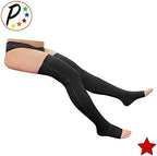 Presadee Thigh High Open Toe 20-30 mmHg Firm Compression Leg with YKK Zipper (Black, 1)