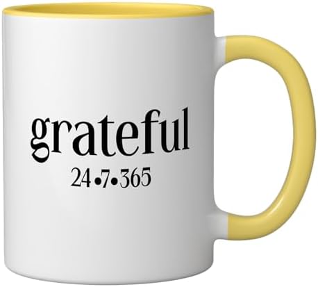 Grateful 24-7-365 Everyday At All Times Encouraging Positive Ceramic Mug, Yellow/White