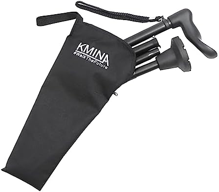 KMINA Ergonomic Walking Cane for Women and Men (Left Handed), Anatomical Palm Grip, Adjustable Height, Foldable and Lightweight, Anti Slip Ferrule