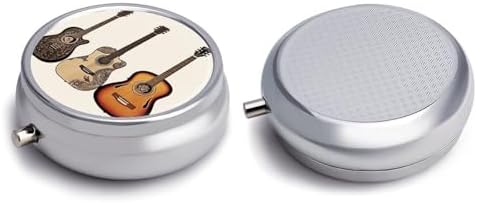 Guitar Pill Box with 3 Compartments Round Portable Pill Organizer Compact Small Pill Case for Pocket Purse Mini Metal Pill Container Cute Vitamin Holder for Pills Supplements