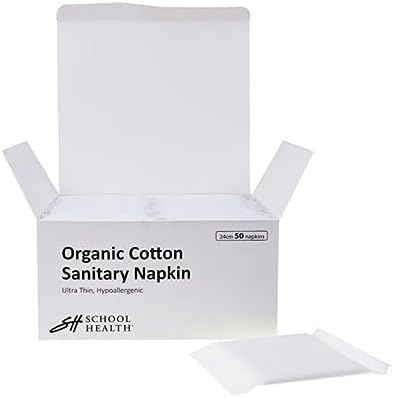 School Health - Organic Cotton Sanitary Napkins, Regular Absorbency, Ultra Thin Pads for Women - 50 Count