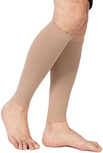 TOFLY® Calf Compression Sleeve for Men & Women, 1 Pair, Footless Compression Socks 20-30mmHg for Leg Support, Shin Splint, Pain Relief, Swelling, Varicose Veins, Maternity, Nursing, Travel, Beige M
