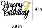 Happy 9th Birthday Cake Toppers Glitter 9th Anniversary Cake Topper 9 Years Loved Bday Decorations 9 Gold Birthday Cake Decorations Nine Party Supplies for Women Men(Black Gold)