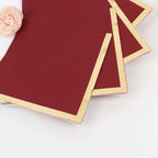 100 Count Burgundy 2-Ply Paper Beverage Napkins with Gold Foil Edge, Soft Disposable Cocktail Napkins 18 GSM - 5"x5"
