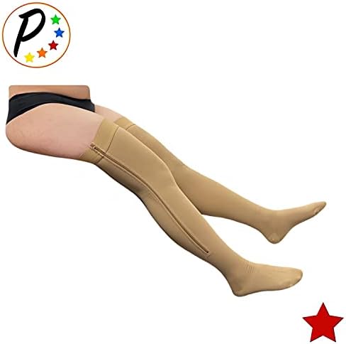 Presadee Closed Toe Thigh High 20-30 mmHg Firm Compression Leg with YKK Zipper (Beige, 0)