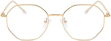 Polygon Blue Light Blocking Glasses for Women Men Retro Octagon Square Non-prescription Metal Frame Eyeglasses