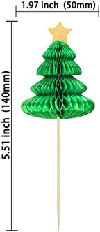 Gyufise 24Pcs Christmas Tree Cupcake Toppers Green 3D Christmas Tree Cupcake Picks for Merry Xmas Theme New Year Holiday Baby Shower Kids Birthday Party Cake Decorations Supplies