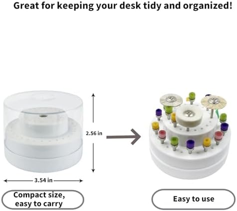 60 Holes Dental Burs, Multi-Use Plastic Case with Transparent Cover Organizer Disinfection Holder Box for Dental Lab, Dentist Tool (White)