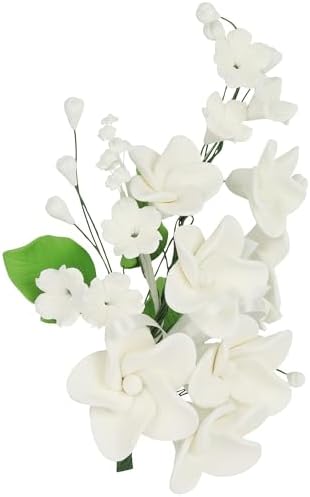 O'Creme Gumpaste Flower Spray, White Plumeria - Edible Flowers for Cake Decorating - Sugar Paste Flower Decorations for Cakes, Candy, Cupcake Toppers - Birthday, Wedding, Valentines Day, Baby Shower