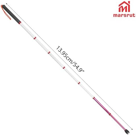 Telescoping Cane, 55" Blind Cane Telescopic Walking Stick, Reflective Retractable Mobility Aids Telescope Assist Tool for Elderly Night Warning, Roller Head Screw-in, Storage Bag, Titanium Alloy
