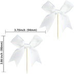 Ephlyn 24Pcs White Bow Cupcake Toppers Bow Cake Topper Birthday Decorations Mini Bowknot Cupcake Picks for Coquette Theme Party Decoration Bachelorette Bridal Engagement Wedding Party White