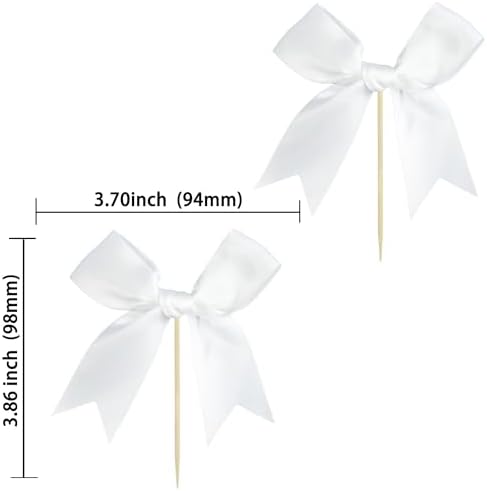 Ephlyn 24Pcs White Bow Cupcake Toppers Bow Cake Topper Birthday Decorations Mini Bowknot Cupcake Picks for Coquette Theme Party Decoration Bachelorette Bridal Engagement Wedding Party White