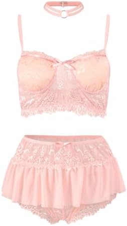 Women Sexy Lingerie Set Naughty 3 Piece Bralette, Mini Skirt with G-String Push UP Bra and Panty Dress Outfits