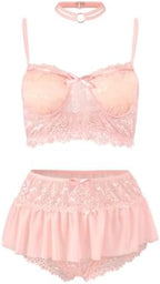 Women Sexy Lingerie Set Naughty 3 Piece Bralette, Mini Skirt with G-String Push UP Bra and Panty Dress Outfits