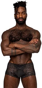 Male Power 127-280 Sassy Lace Mini Short Sheer Pouch Color Black Size M
