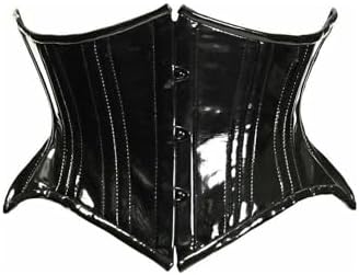 Daisy corsets womens Top Drawer Black Patent Pvc Vinyl Double Steel Boned Curvy Cut Waist Cincher